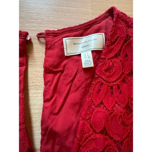 Anthropologie Moulinette Soeurs Jaeda Red Lace Wide Leg Jumpsuit - Picture 5 of 6